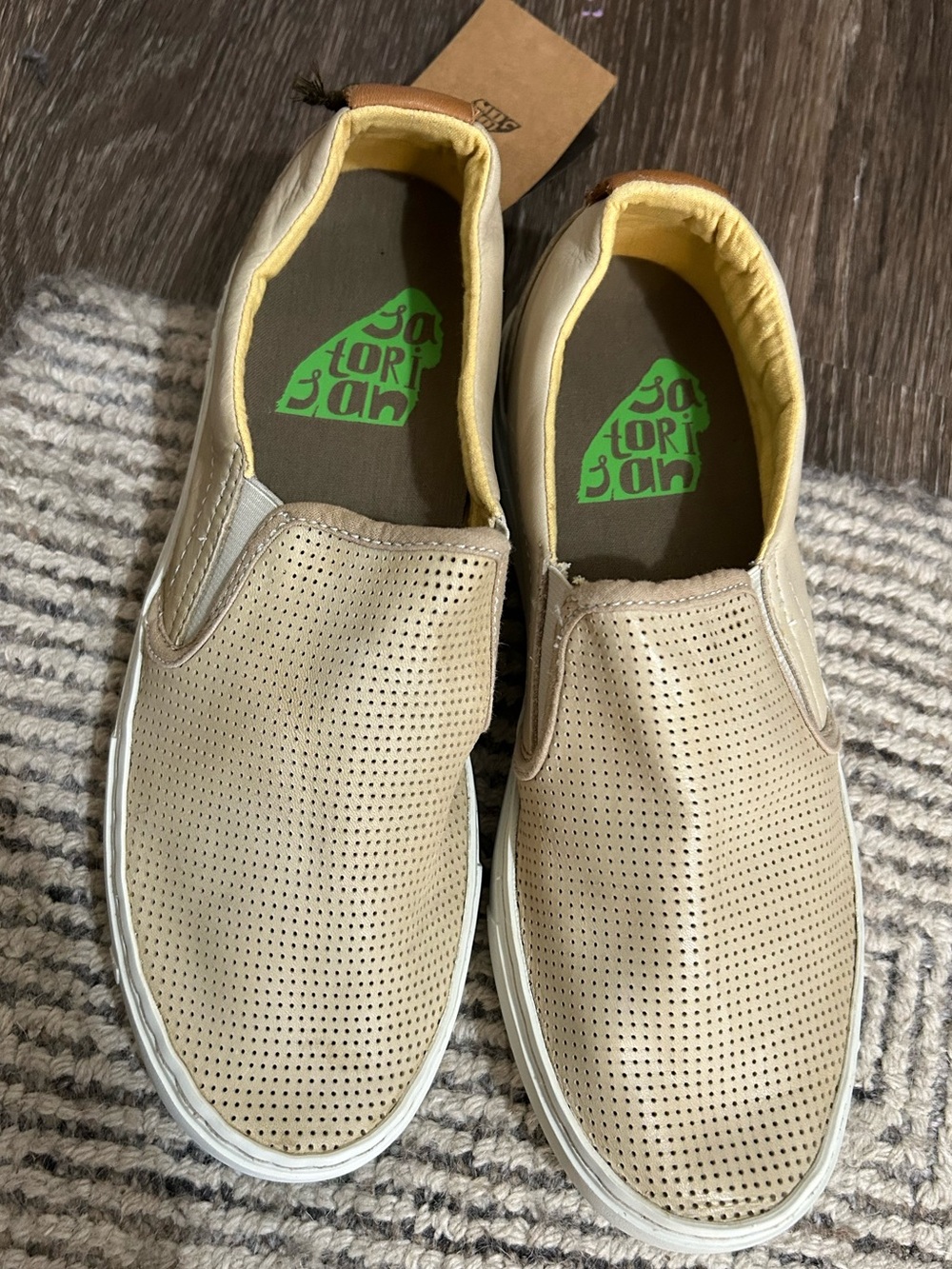 Satorisan Benirras Microperforated Leather Slip On Sneakers Beige Tan Boho Sz 9